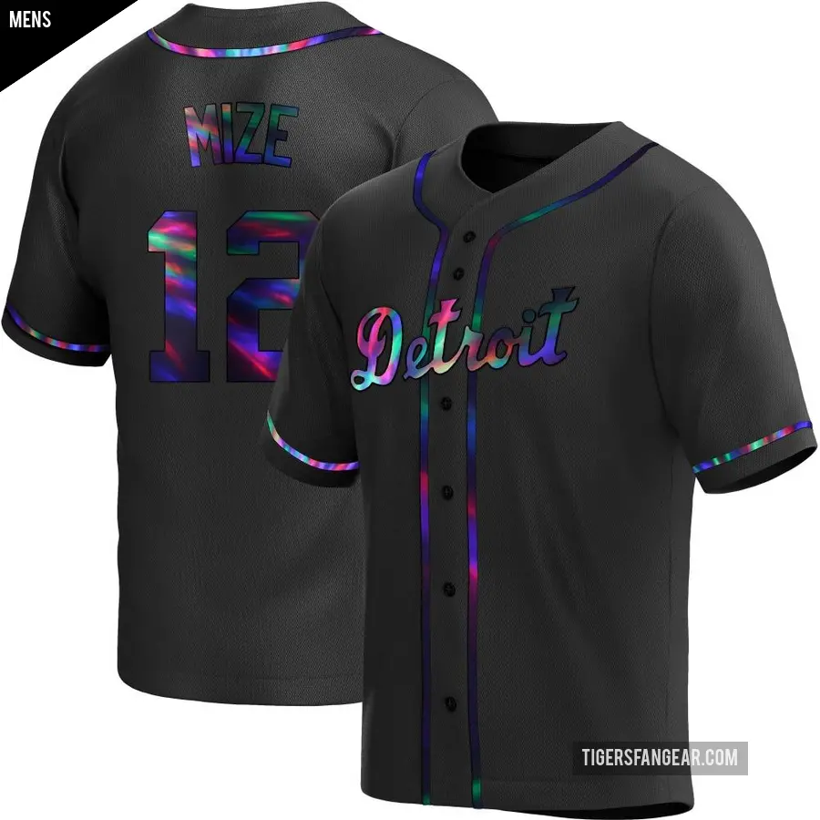 Men's Detroit Tigers ＃12 Casey Mize Replica Black Holographic Alternate Jersey