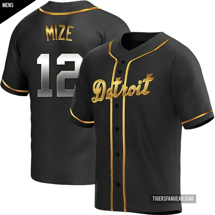 Men's Detroit Tigers ＃12 Casey Mize Replica Gold Black en Alternate Jersey