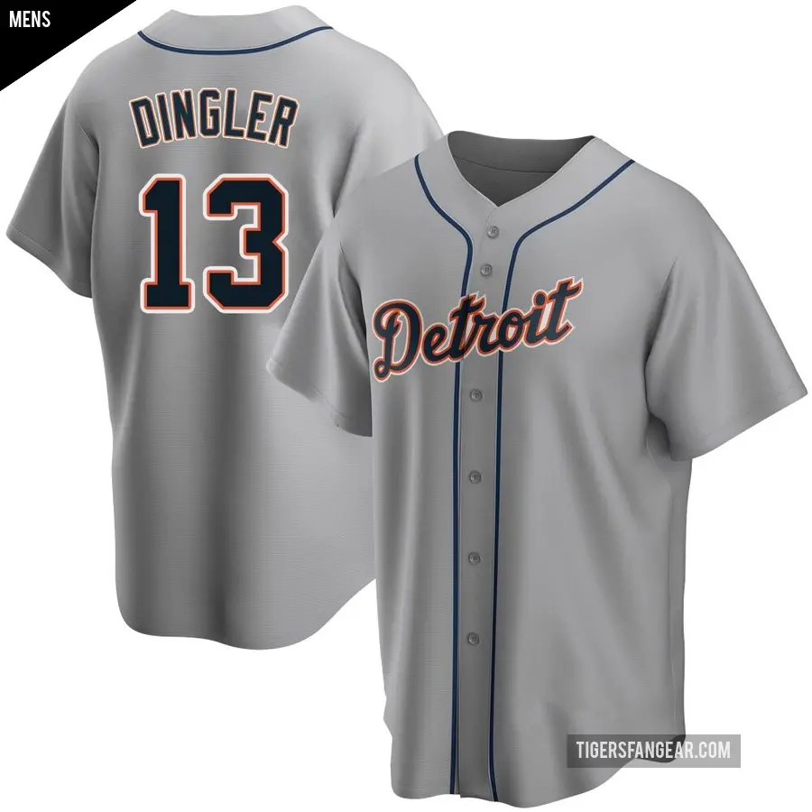 Men's Detroit Tigers ＃13 Dillon Dingler Replica Gray Road Jersey