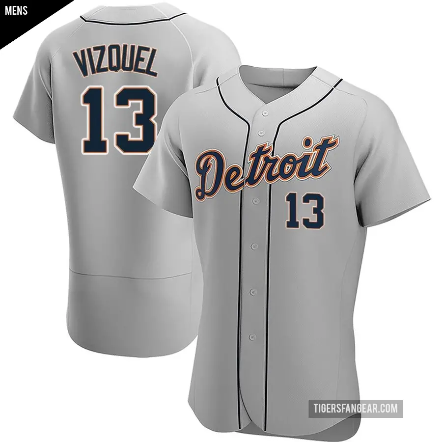 Men's Detroit Tigers ＃13 Omar Vizquel Authentic Gray Road Jersey