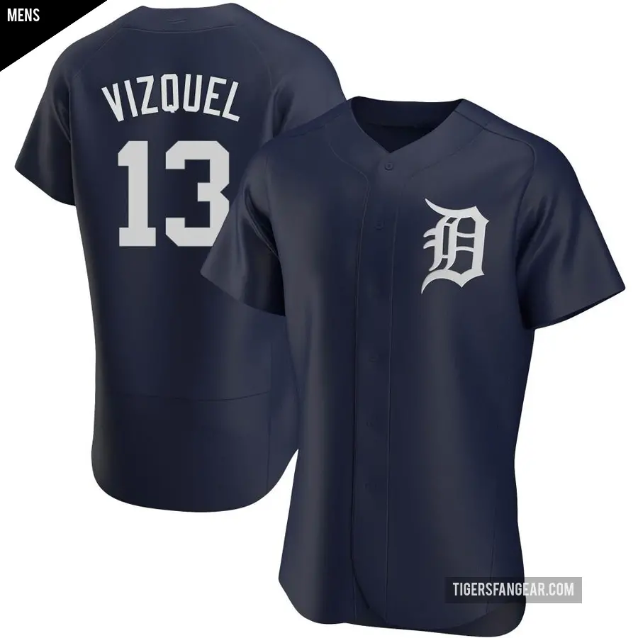 Men's Detroit Tigers ＃13 Omar Vizquel Authentic Navy Alternate Jersey