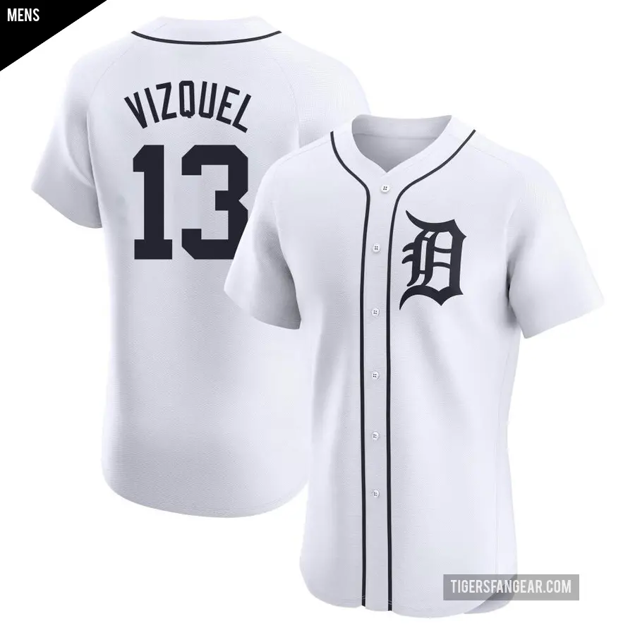 Men's Detroit Tigers ＃13 Omar Vizquel Elite White Home Jersey