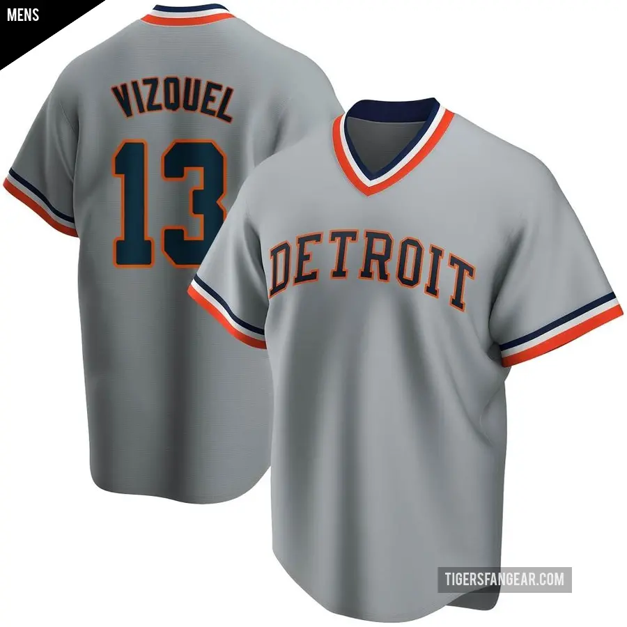 Men's Detroit Tigers ＃13 Omar Vizquel Gray Road Cooperstown Collection Jersey