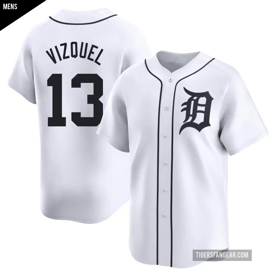 Men's Detroit Tigers ＃13 Omar Vizquel Limited White Home Jersey