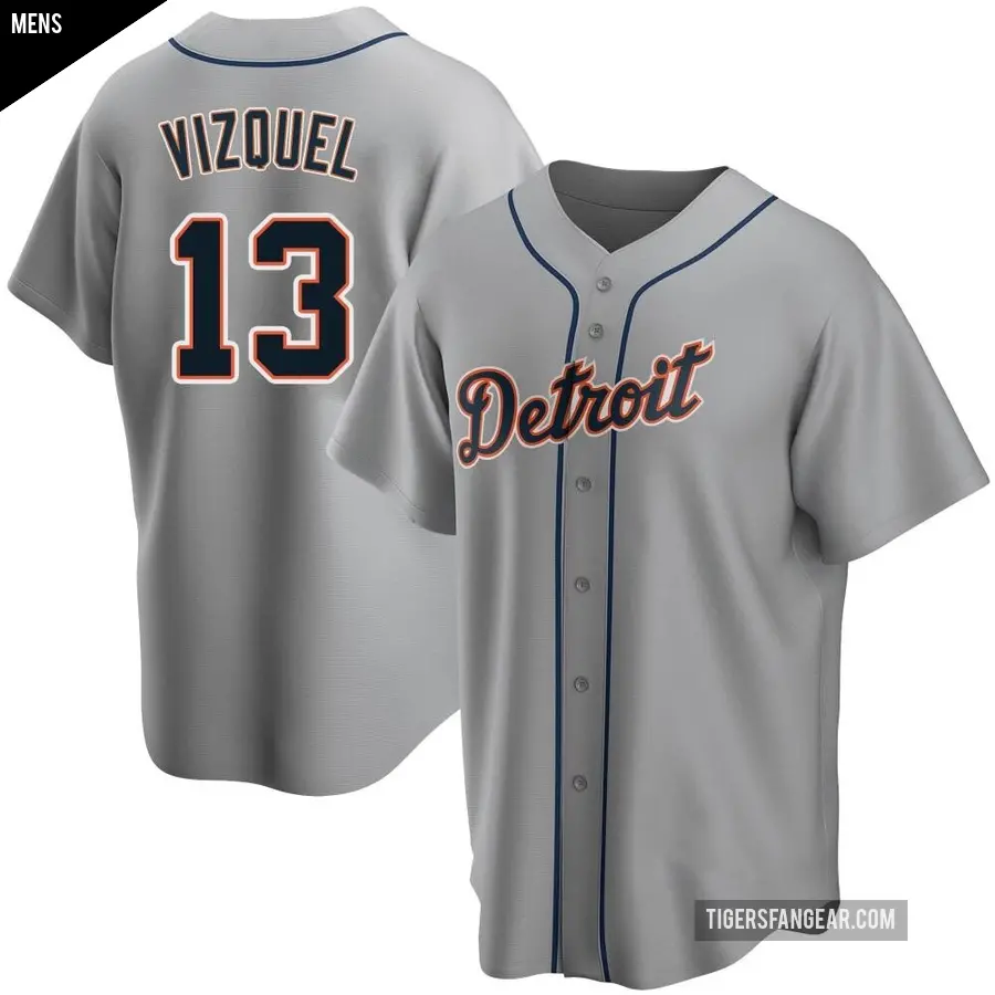 Men's Detroit Tigers ＃13 Omar Vizquel Replica Gray Road Jersey