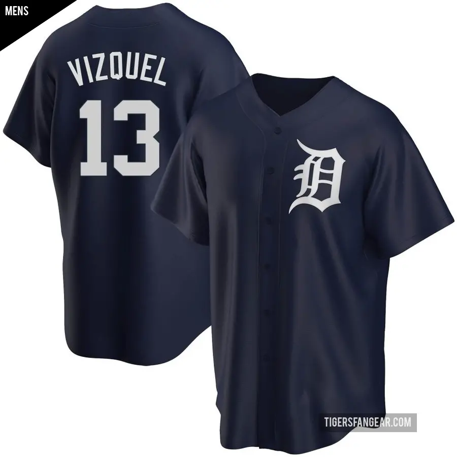 Men's Detroit Tigers ＃13 Omar Vizquel Replica Navy Alternate Jersey