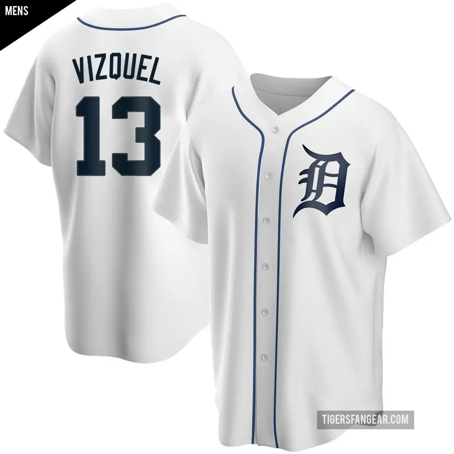 Men's Detroit Tigers ＃13 Omar Vizquel Replica White Home Jersey