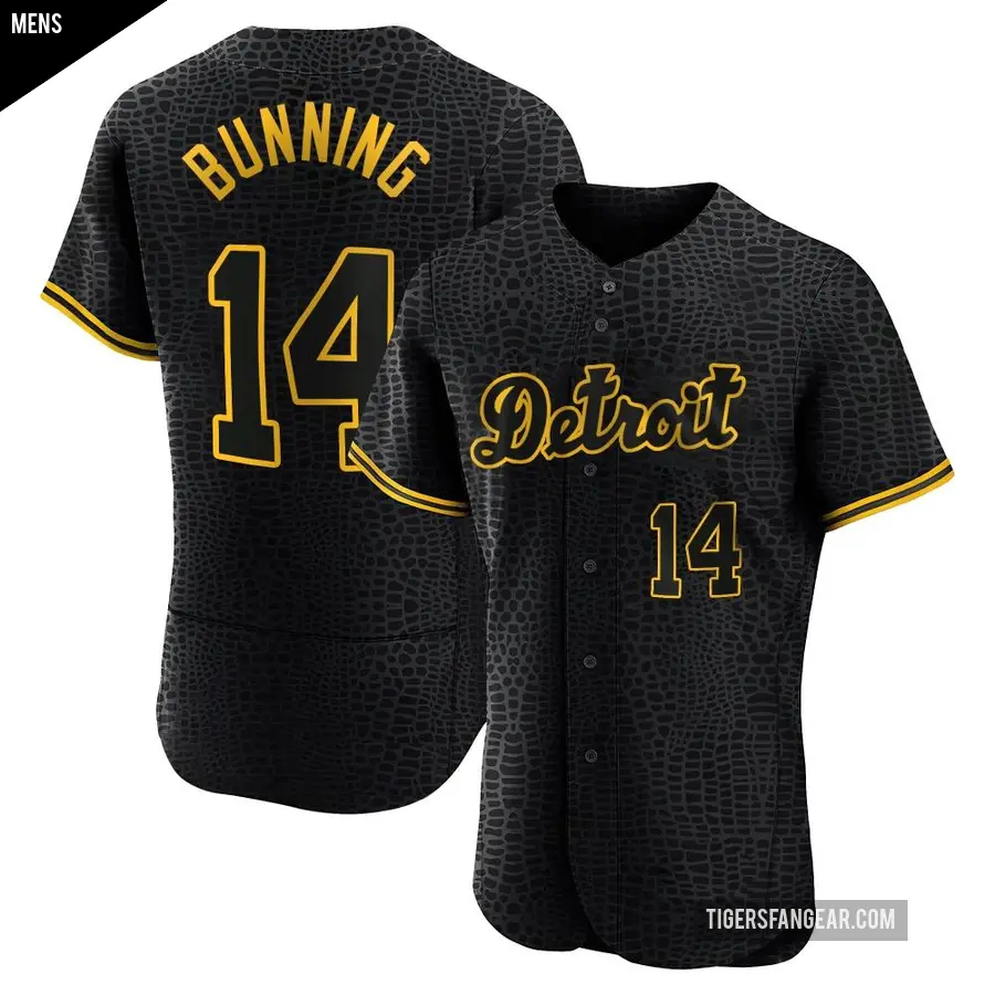 Men's Detroit Tigers ＃14 Jim Bunning Authentic Black Snake Skin City Jersey