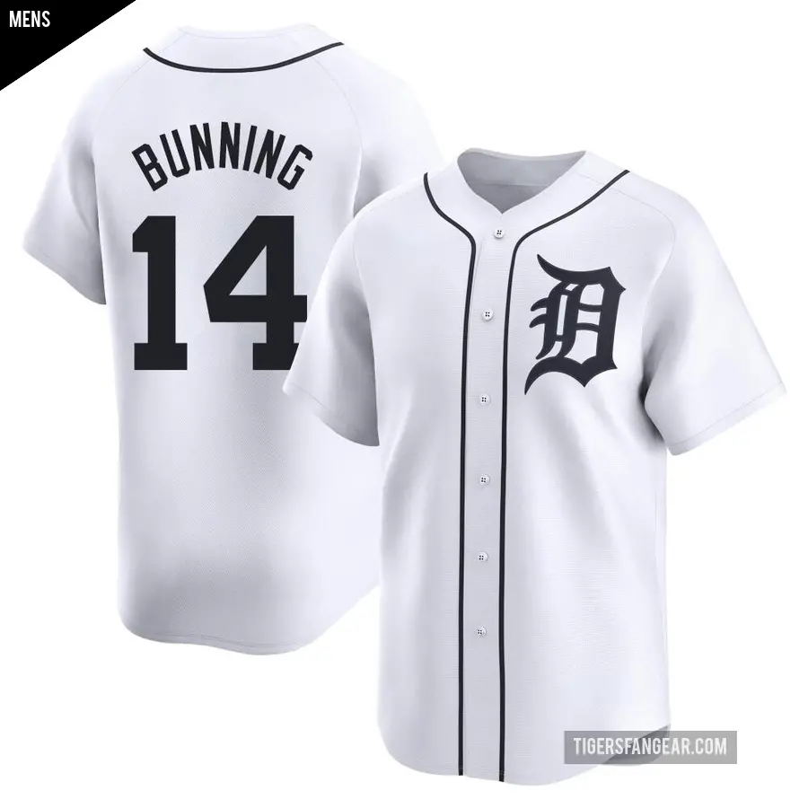 Men's Detroit Tigers ＃14 Jim Bunning Limited White Home Jersey