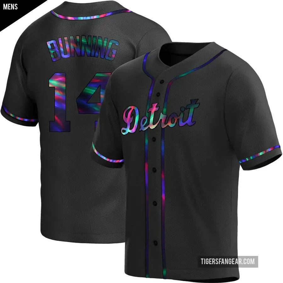 Men's Detroit Tigers ＃14 Jim Bunning Replica Black Holographic Alternate Jersey