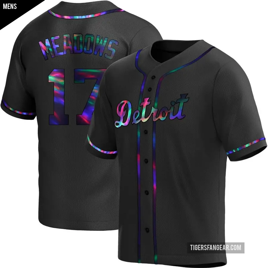 Men's Detroit Tigers ＃17 Austin Meadows Replica Black Holographic Alternate Jersey