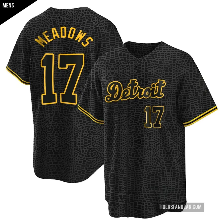 Men's Detroit Tigers ＃17 Austin Meadows Replica Black Snake Skin City Jersey