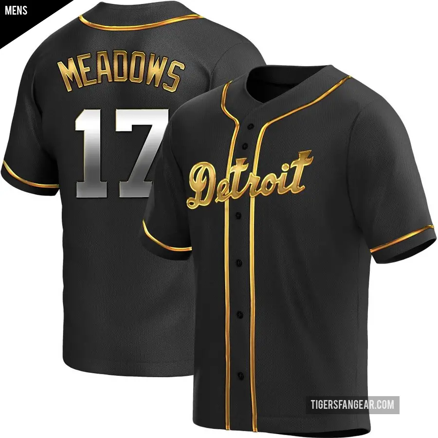 Men's Detroit Tigers ＃17 Austin Meadows Replica Gold Black en Alternate Jersey