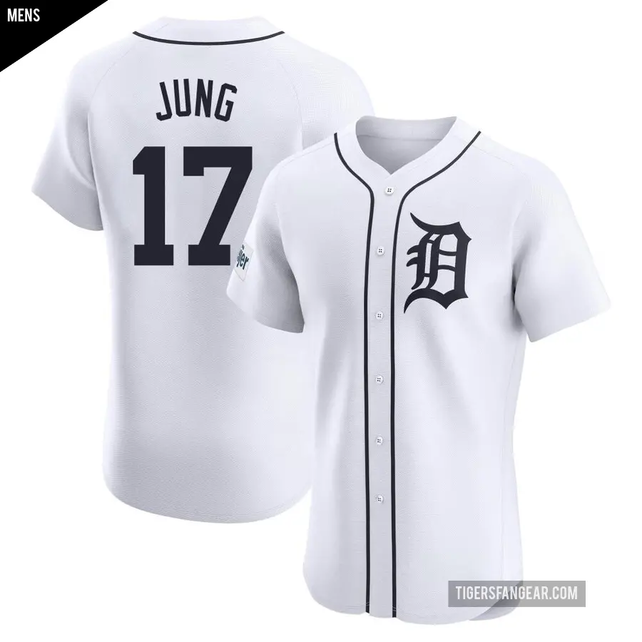 Men's Detroit Tigers ＃17 Jace Jung Elite White Home Patch Jersey