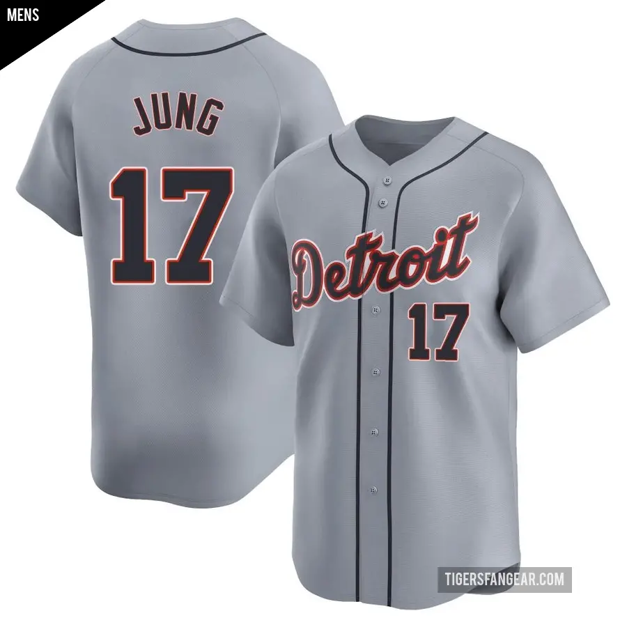 Men's Detroit Tigers ＃17 Jace Jung Limited Gray Road Jersey