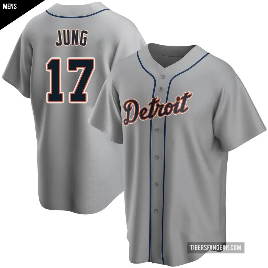 Men's Detroit Tigers ＃17 Jace Jung Replica Gray Road Jersey