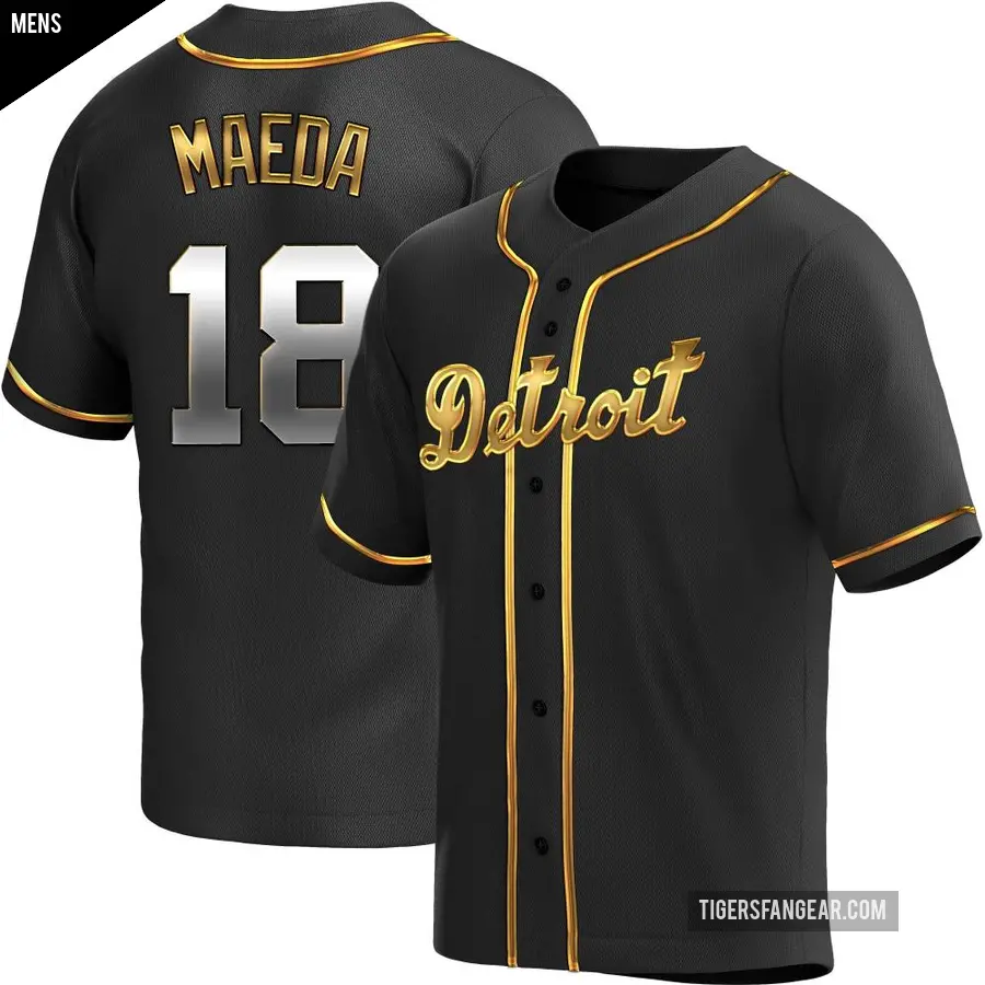 Men's Detroit Tigers ＃18 Kenta Maeda Replica Gold Black en Alternate Jersey