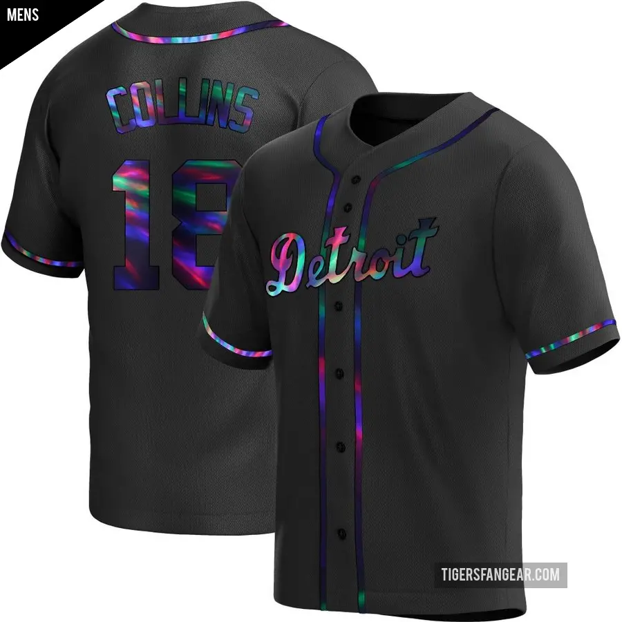 Men's Detroit Tigers ＃18 Tyler Collins Replica Black Holographic Alternate Jersey