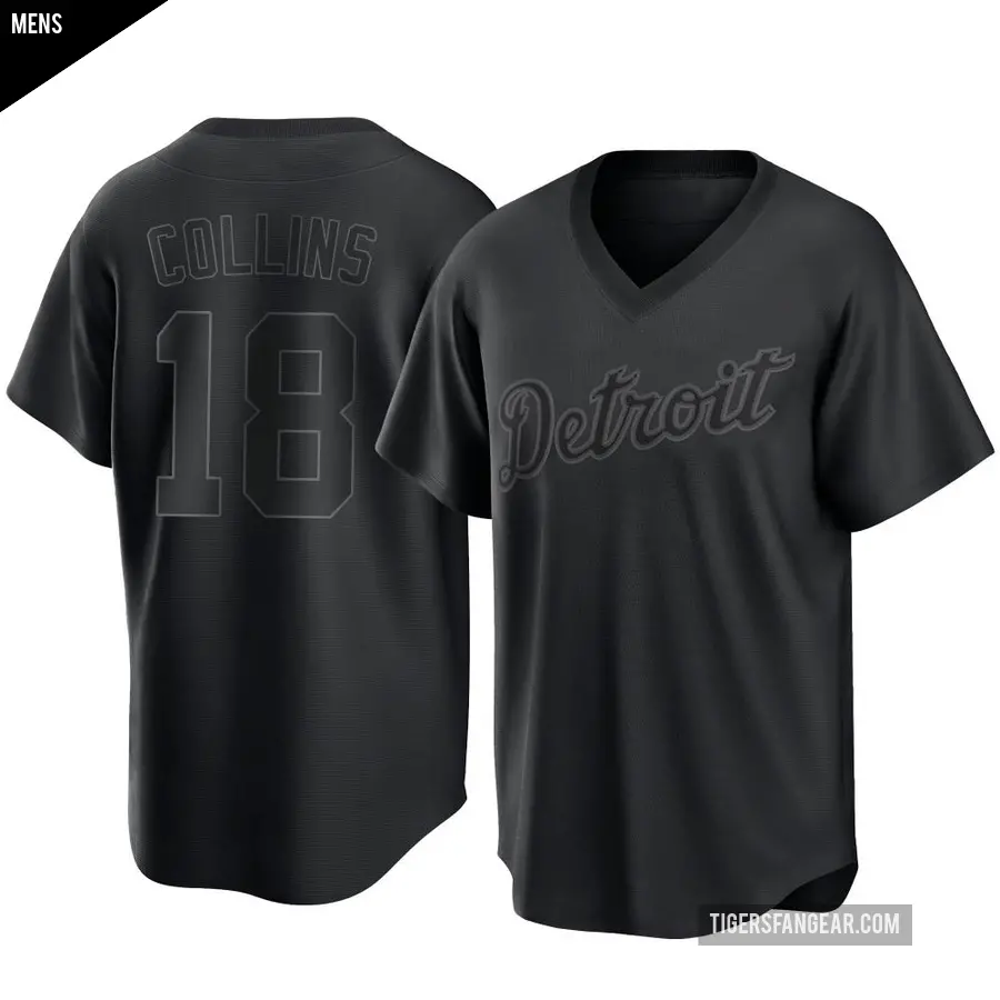 Men's Detroit Tigers ＃18 Tyler Collins Replica Black Pitch Fashion Jersey