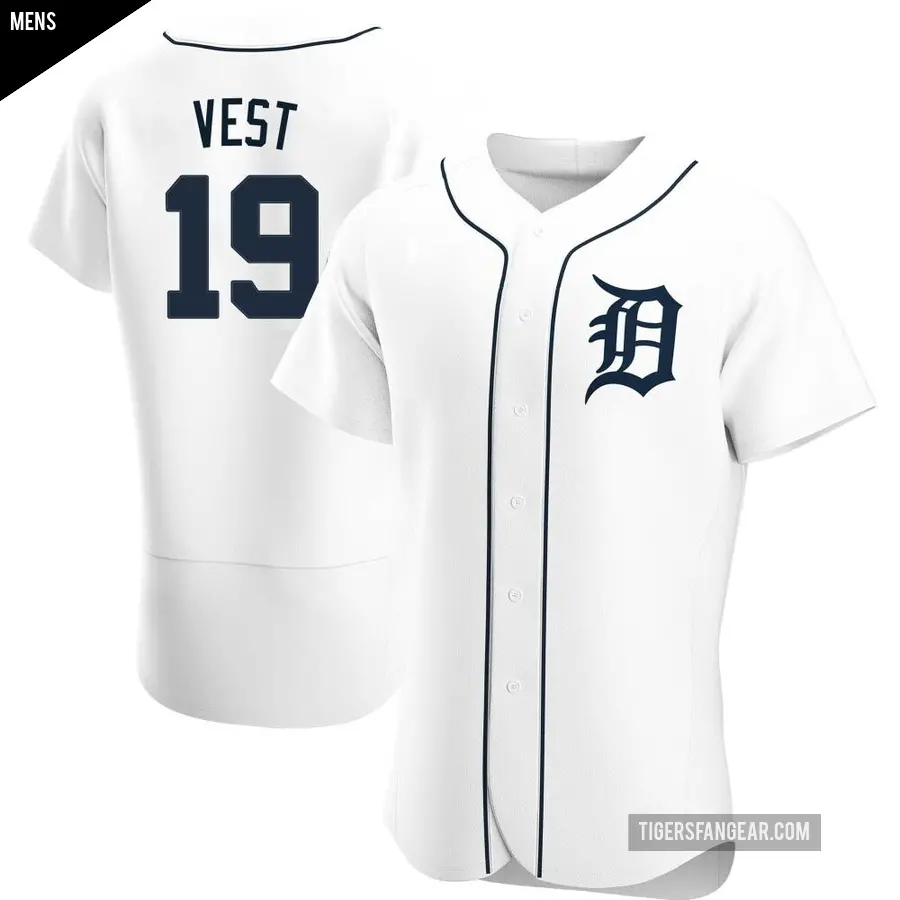 Men's Detroit Tigers ＃19 Will Vest Authentic White Home Jersey