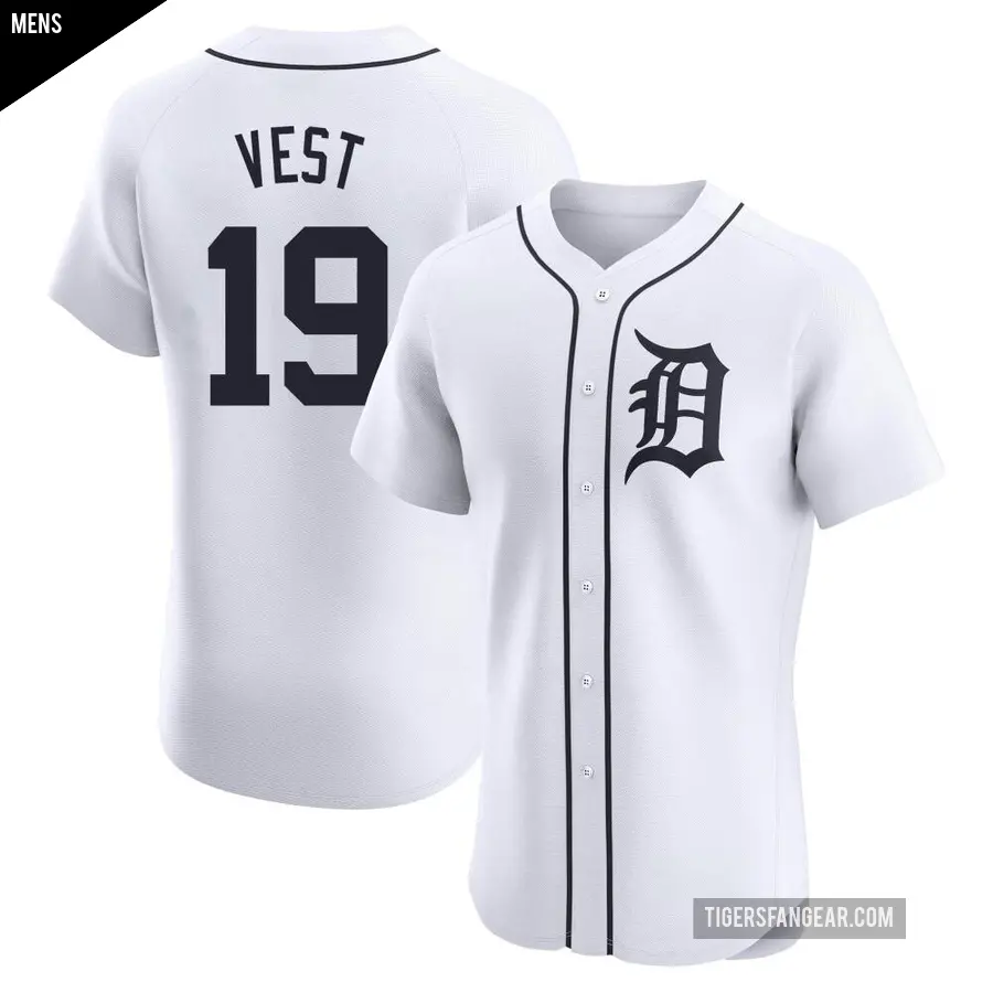 Men's Detroit Tigers ＃19 Will Vest Elite White Home Jersey