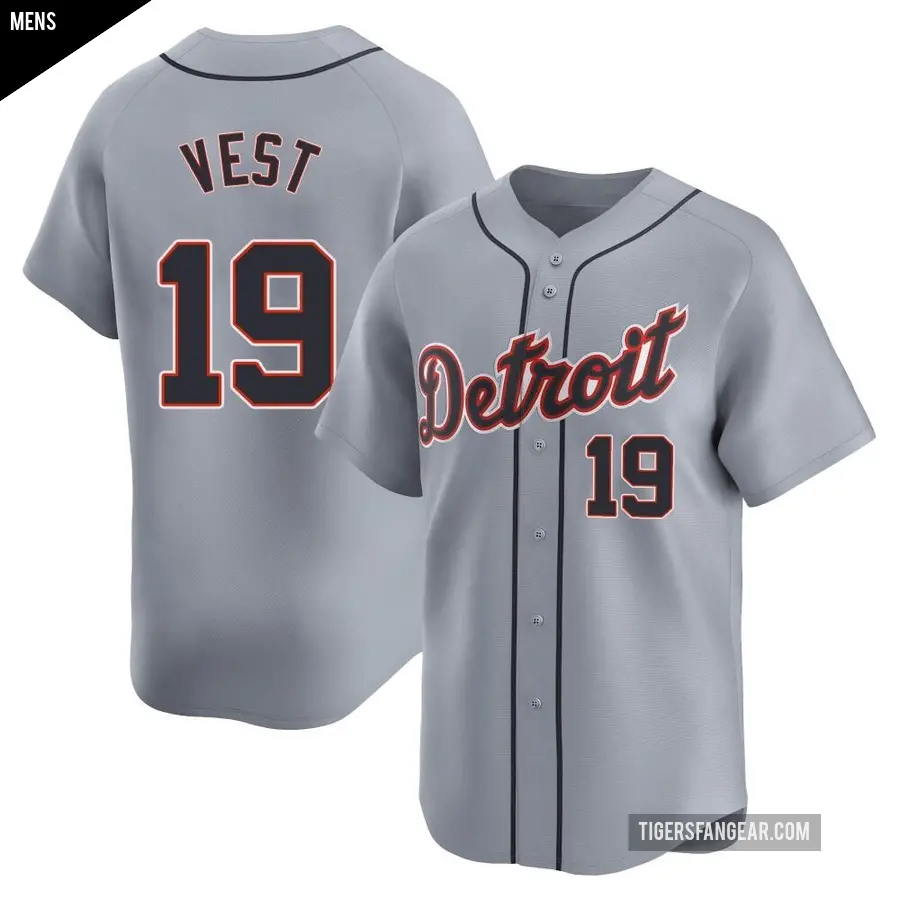 Men's Detroit Tigers ＃19 Will Vest Limited Gray Road Jersey