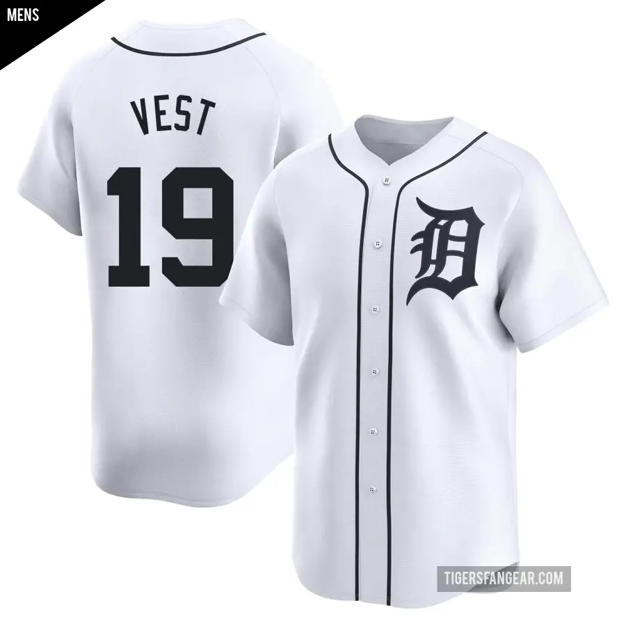 Men's Detroit Tigers ＃19 Will Vest Limited White Home Jersey