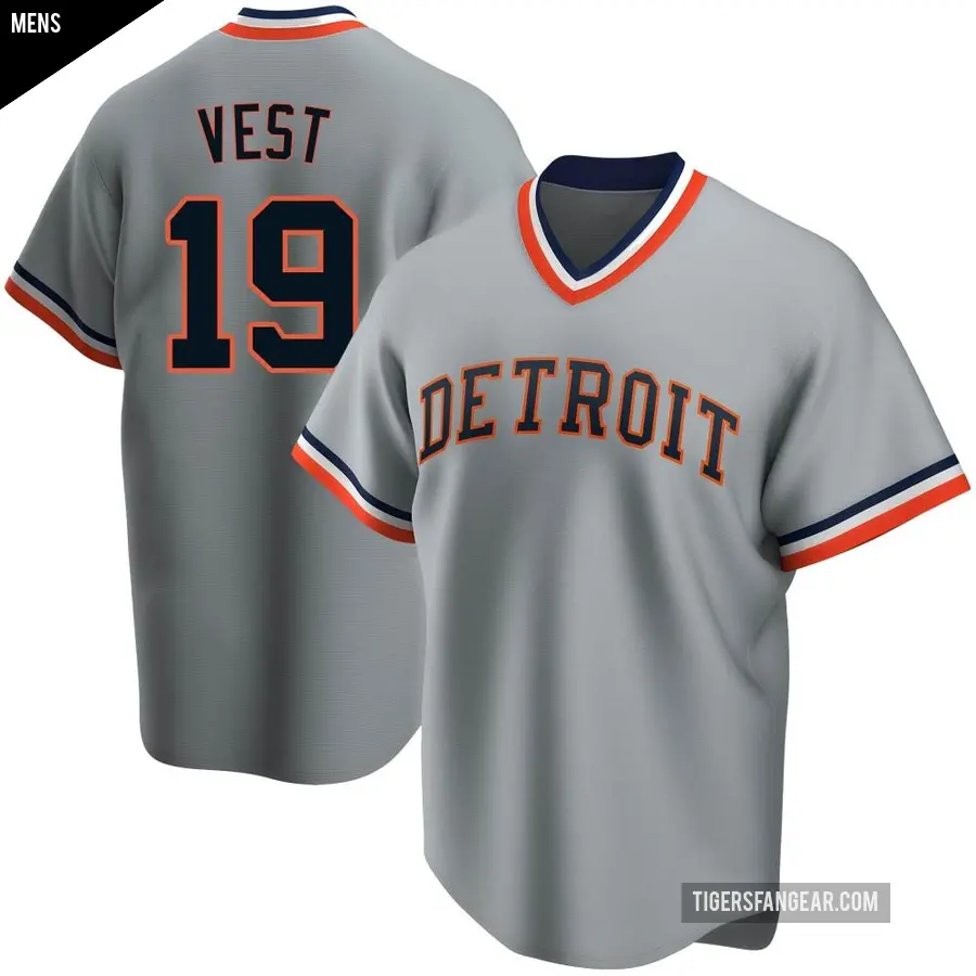 Men's Detroit Tigers ＃19 Will Vest Replica Gray Road Cooperstown Collection Jersey