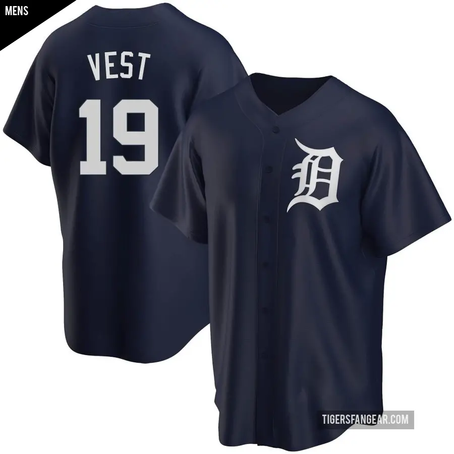 Men's Detroit Tigers ＃19 Will Vest Replica Navy Alternate Jersey