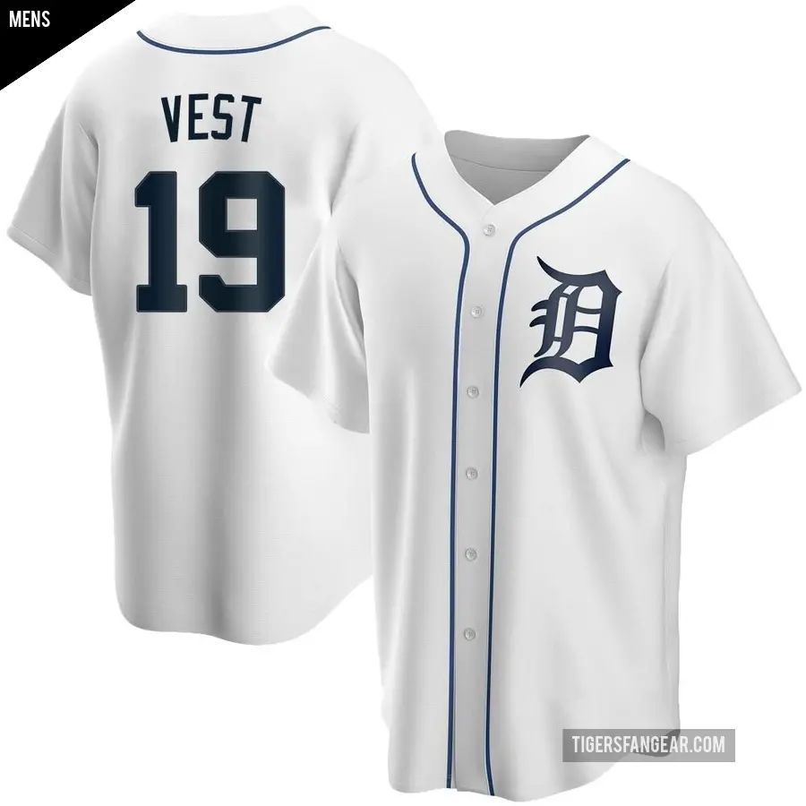 Men's Detroit Tigers ＃19 Will Vest Replica White Home Jersey