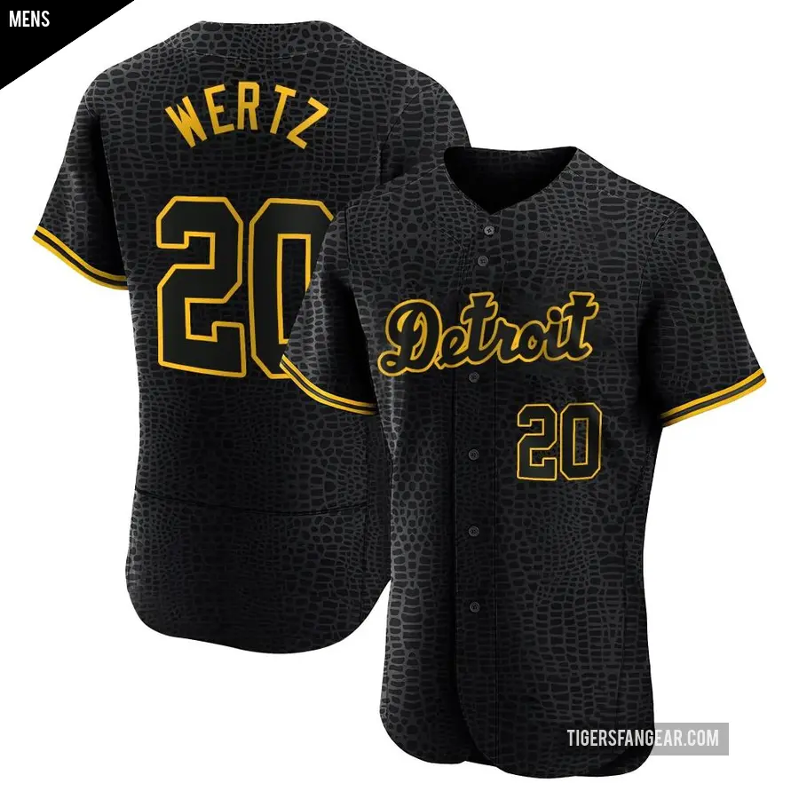 Men's Detroit Tigers ＃20 Vic Wertz Authentic Black Snake Skin City Jersey