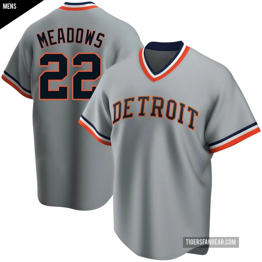 Men's Detroit Tigers ＃22 Parker Meadows Replica Gray Road Cooperstown Collection Jersey