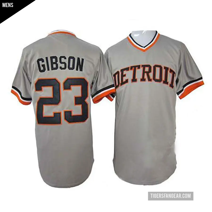 Men's Detroit Tigers ＃23 Kirk Gibson Authentic Grey 1968 Throwback Jersey