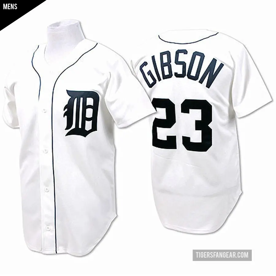 Men's Detroit Tigers ＃23 Kirk Gibson Authentic White Throwback Jersey