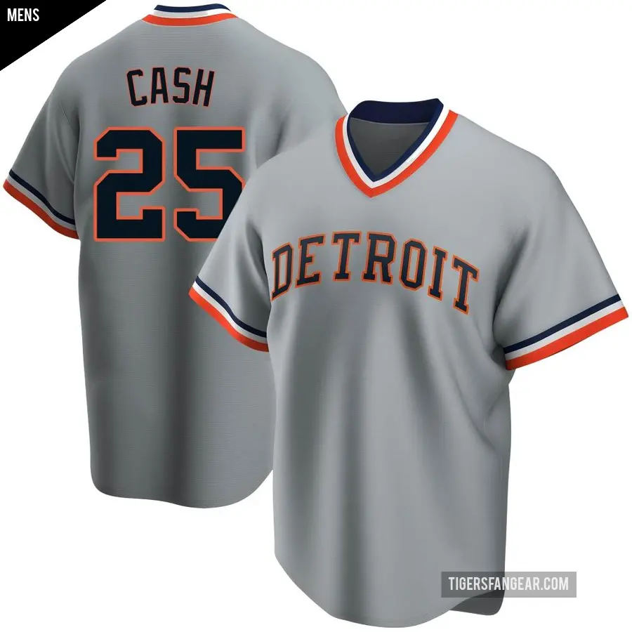 Men's Detroit Tigers ＃25 Norm Cash Replica Gray Road Cooperstown Collection Jersey