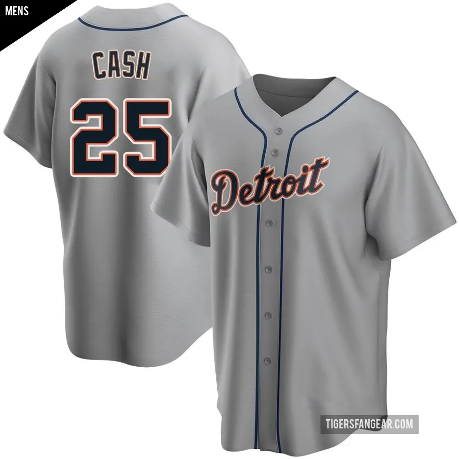 Men's Detroit Tigers ＃25 Norm Cash Replica Gray Road Jersey