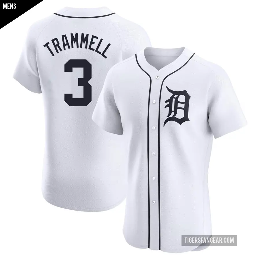 Men's Detroit Tigers ＃3 Alan Trammell Elite White Home Jersey