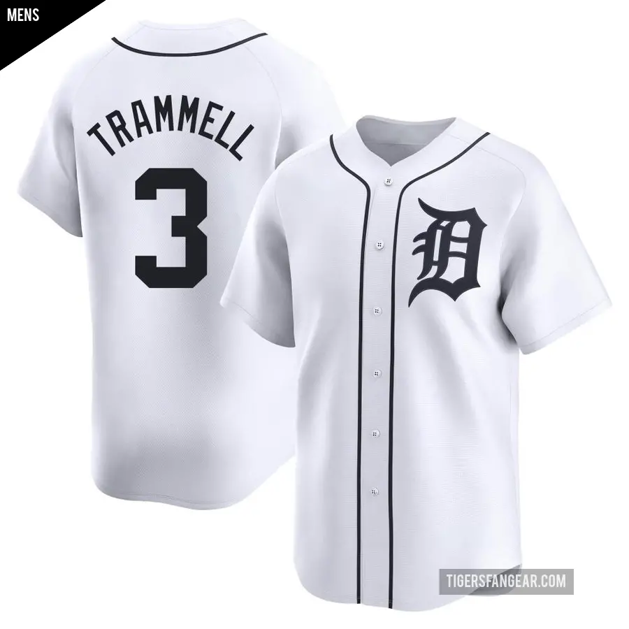 Men's Detroit Tigers ＃3 Alan Trammell Limited White Home Jersey