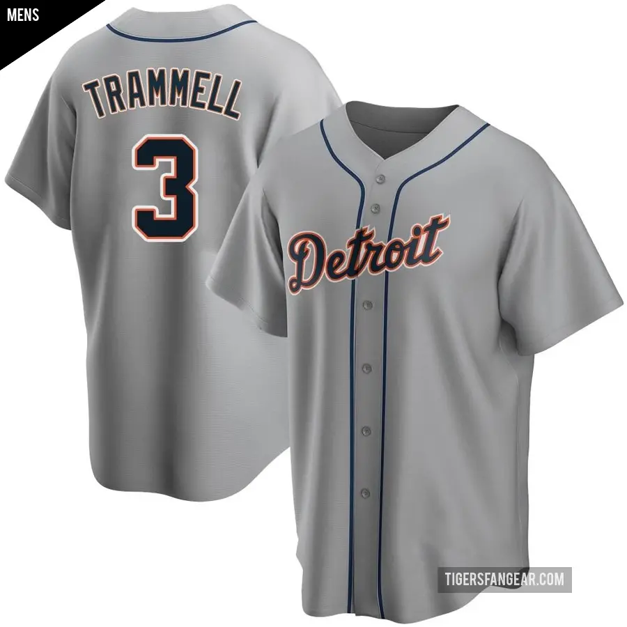 Men's Detroit Tigers ＃3 Alan Trammell Replica Gray Road Jersey