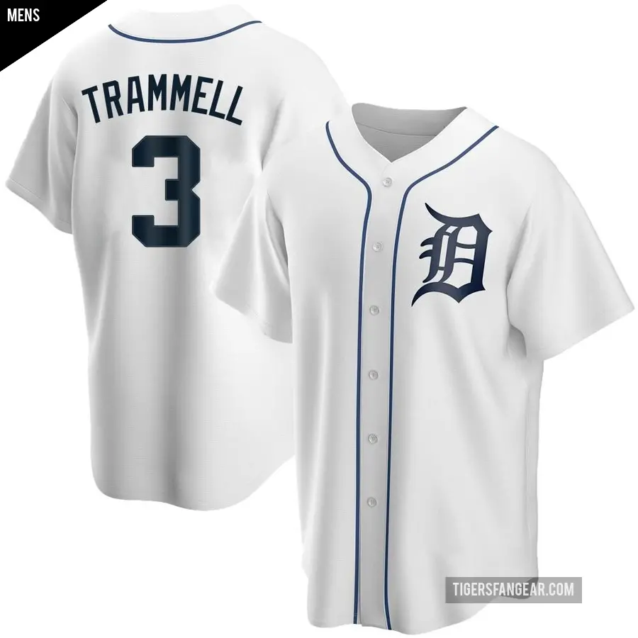 Men's Detroit Tigers ＃3 Alan Trammell Replica White Home Jersey