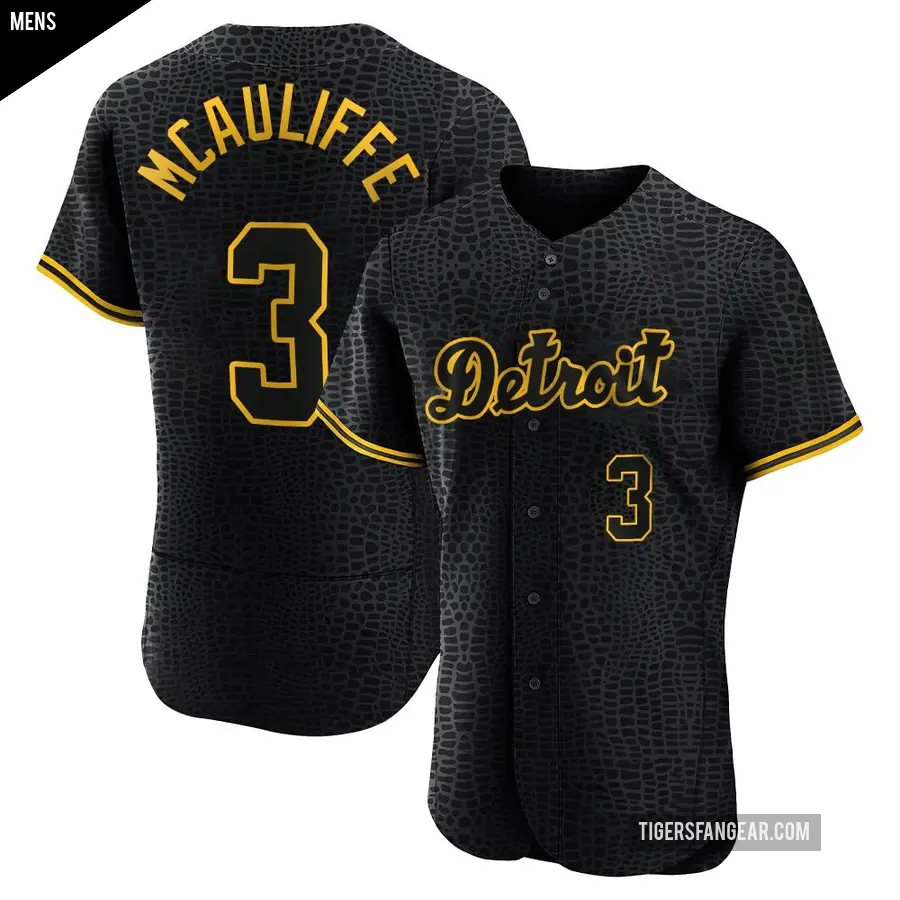 Men's Detroit Tigers ＃3 Dick Mcauliffe Authentic Black Snake Skin City Jersey