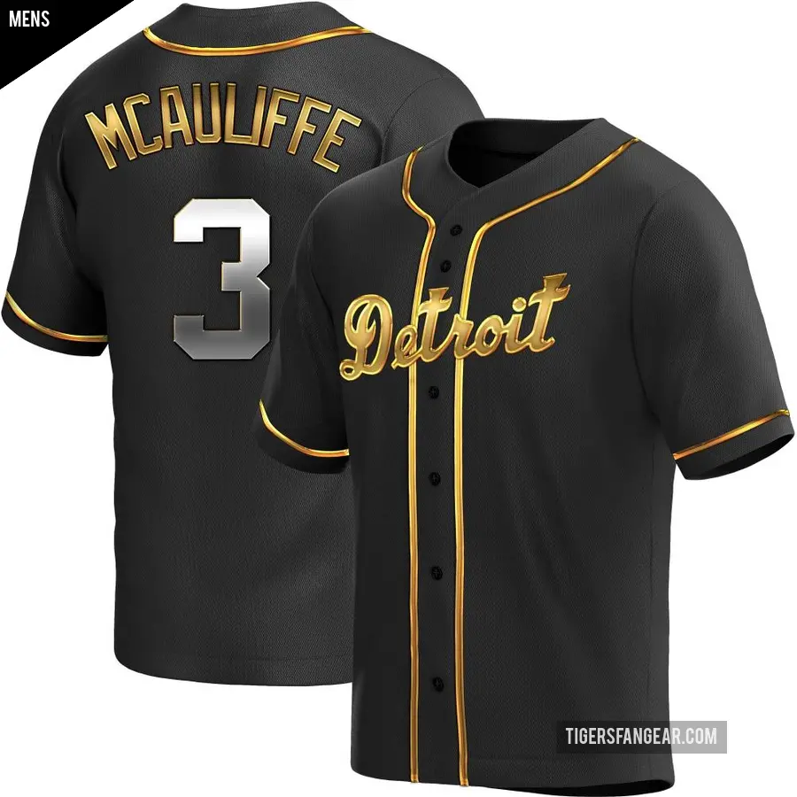 Men's Detroit Tigers ＃3 Dick Mcauliffe Replica Gold Black en Alternate Jersey