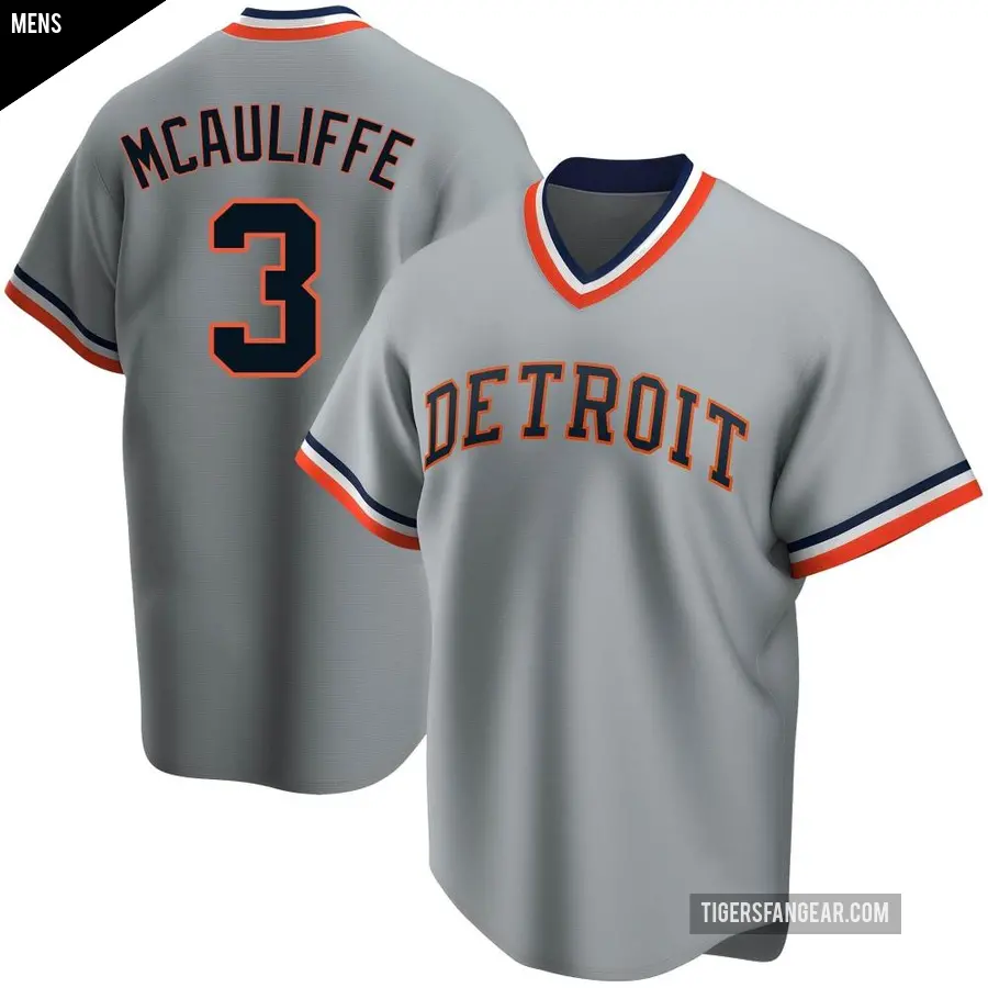 Men's Detroit Tigers ＃3 Dick Mcauliffe Replica Gray Road Cooperstown Collection Jersey