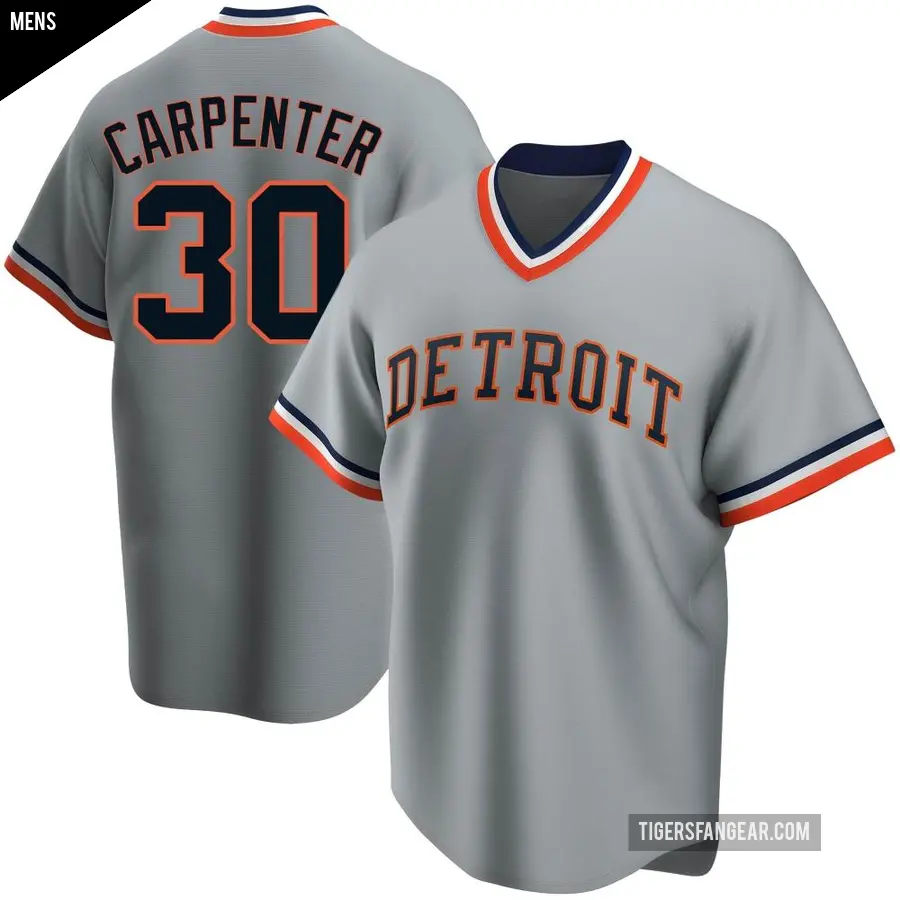 Men's Detroit Tigers ＃30 Kerry Carpenter Replica Gray Road Cooperstown Collection Jersey