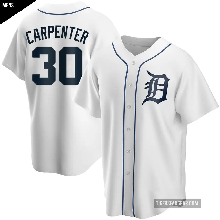 Men's Detroit Tigers ＃30 Kerry Carpenter Replica White Home Jersey