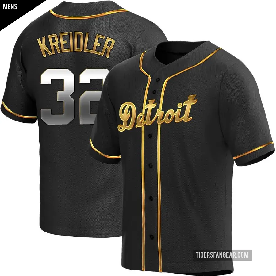 Men's Detroit Tigers ＃32 Ryan Kreidler Replica Gold Black en Alternate Jersey