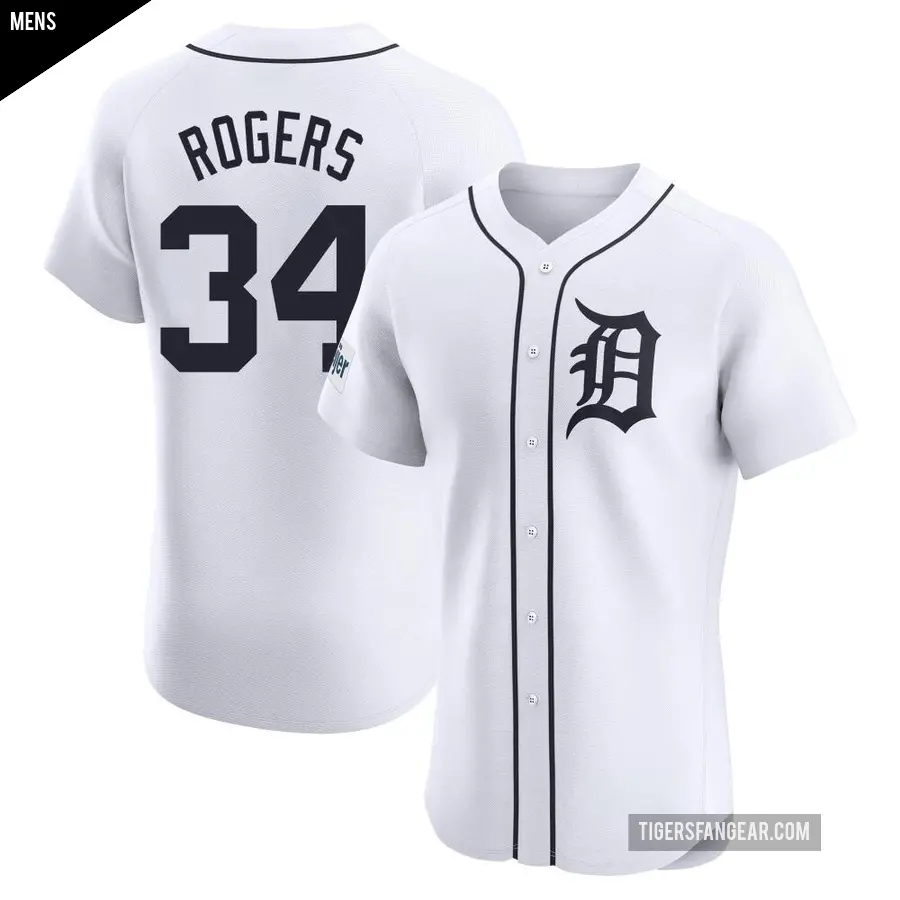 Men's Detroit Tigers ＃34 Jake Rogers Elite White Home Patch Jersey