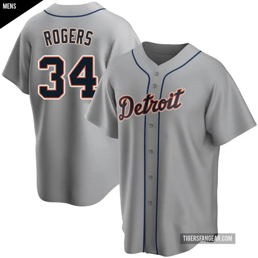 Men's Detroit Tigers ＃34 Jake Rogers Replica Gray Road Jersey