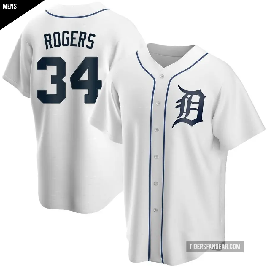 Men's Detroit Tigers ＃34 Jake Rogers Replica White Home Jersey