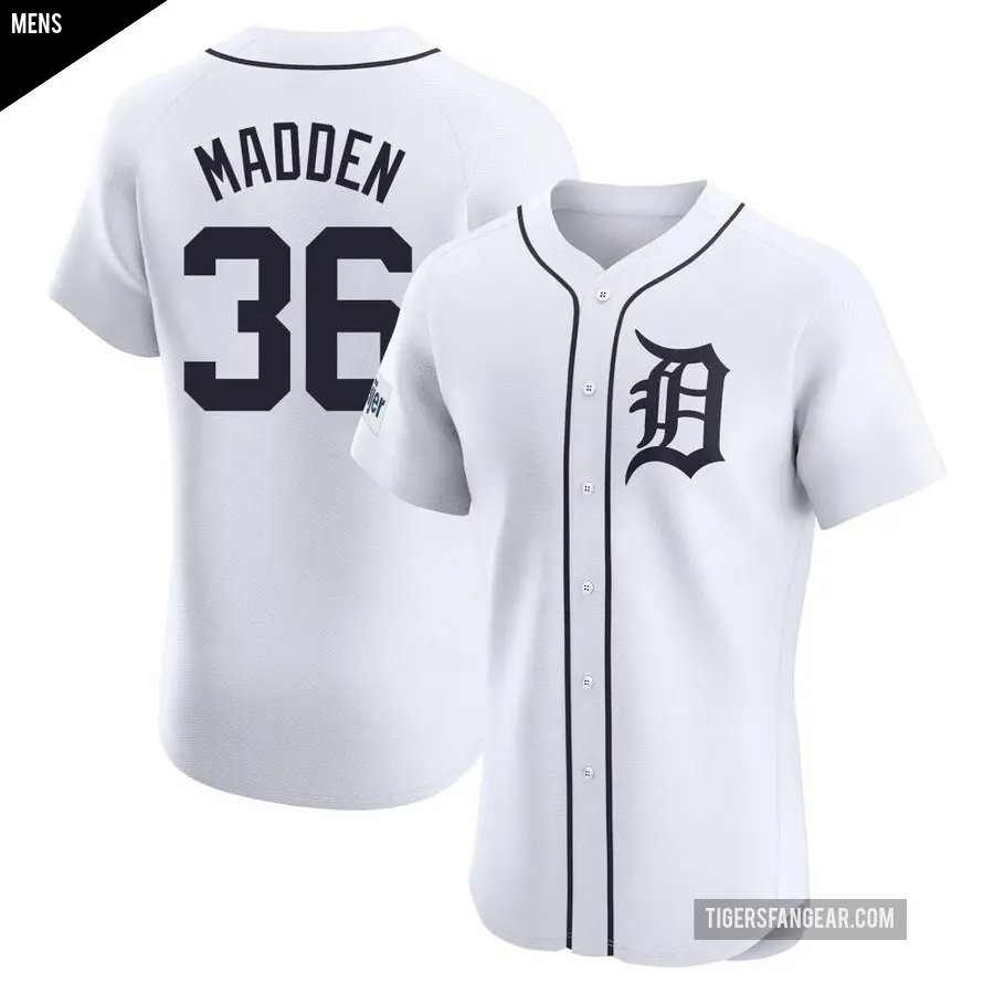 Men's Detroit Tigers ＃36 Ty Madden Elite White Home Patch Jersey